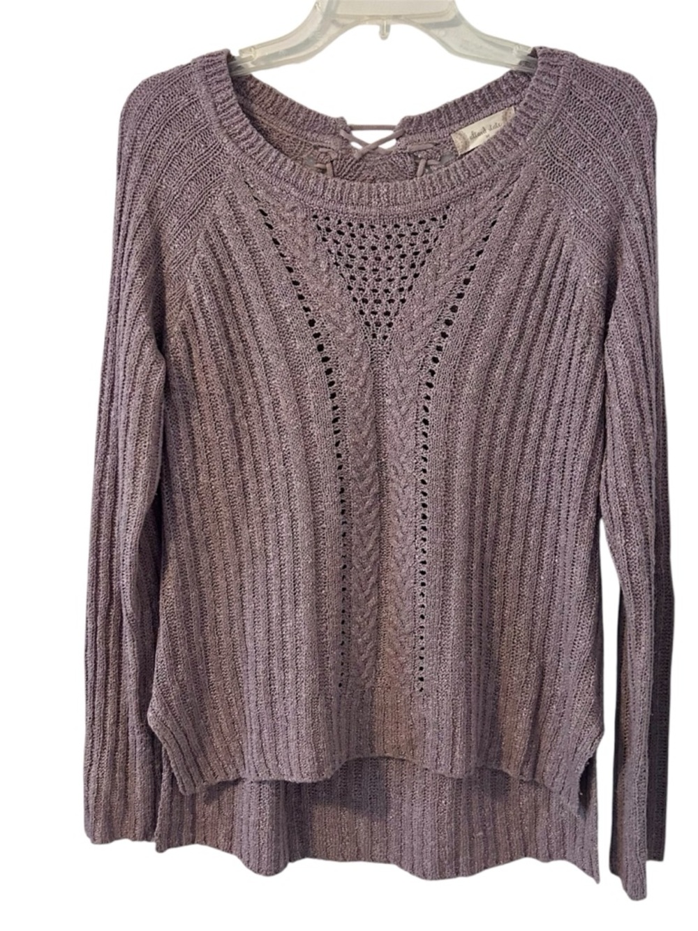 Altar'd State Lavender Open-Knit Crewneck Sweater